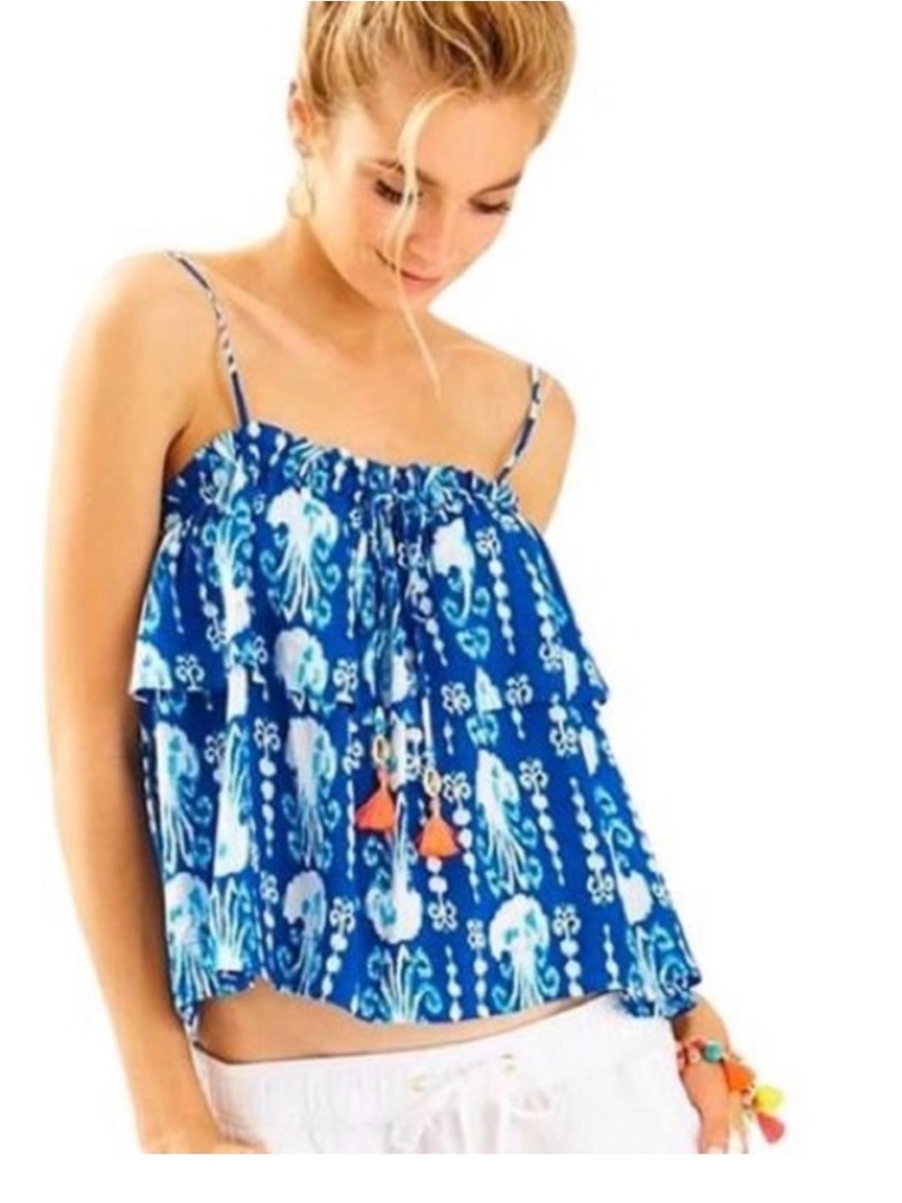Lilly Pulitzer Blue Printed Ruffle Camisole